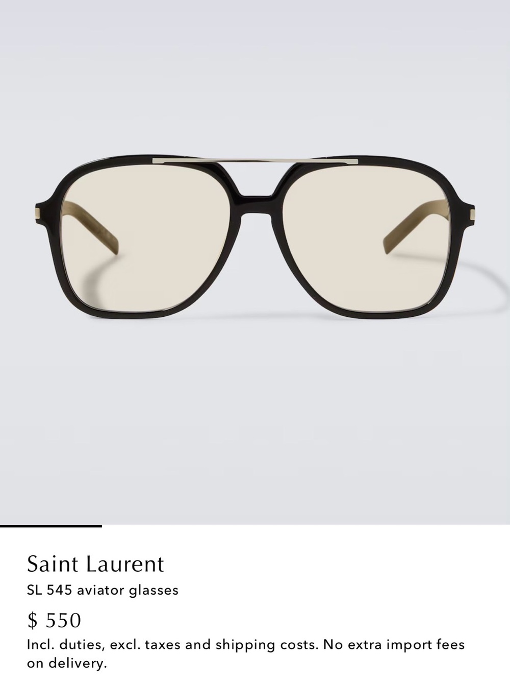 Saint Laurent SL 545 Aviator Glasses in Black NEVER WORN